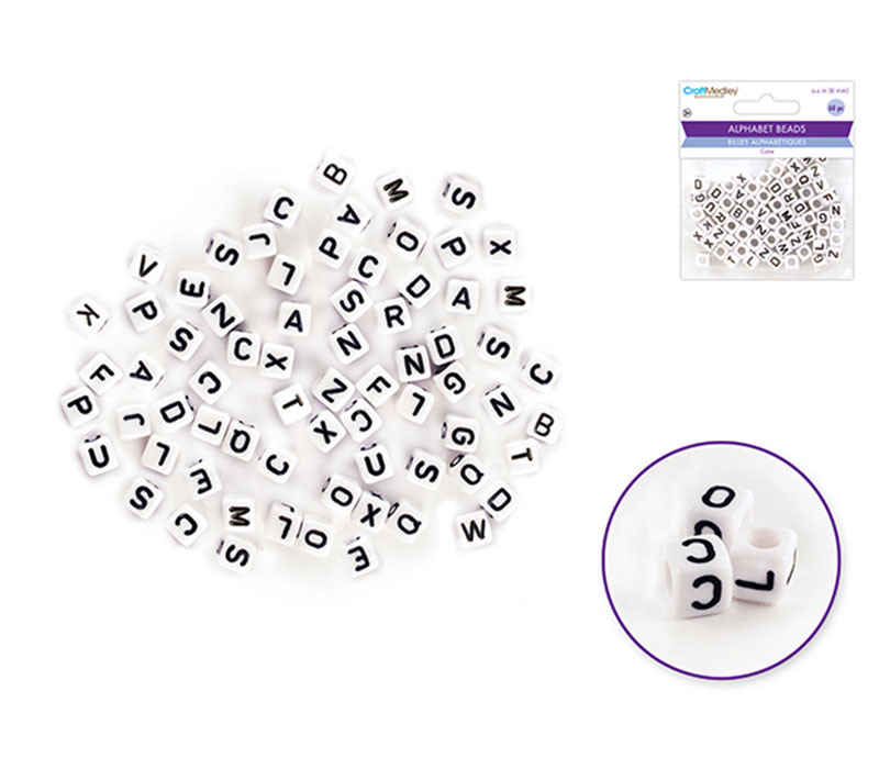 Multicraft Alpha Beads - 6mm Cube - White Black