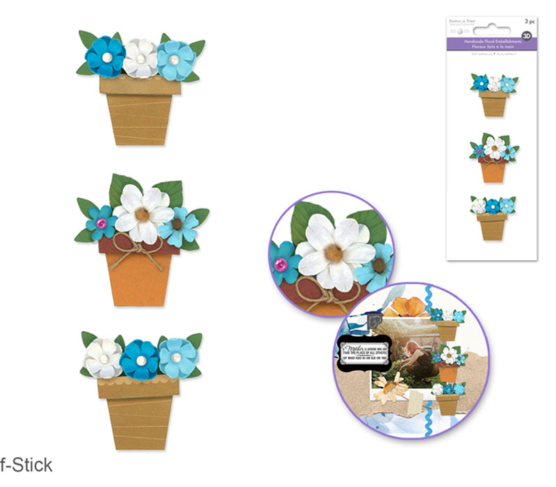 MultiCraft Floral Embellish - 3D Handmade Paper Flower Pots - Touch of Blue