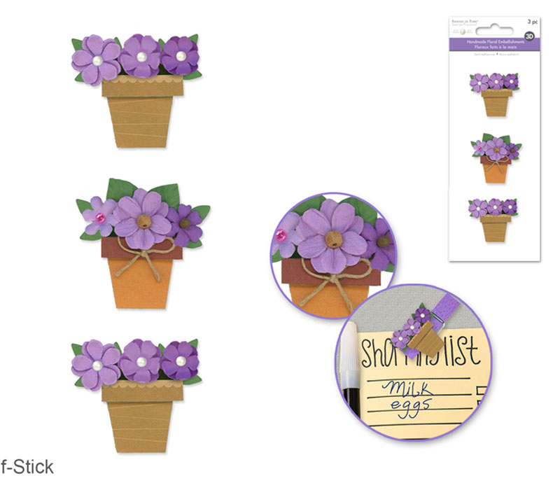 MultiCraft Floral Embellish - 3D Handmade Paper Flower Pots - Viola