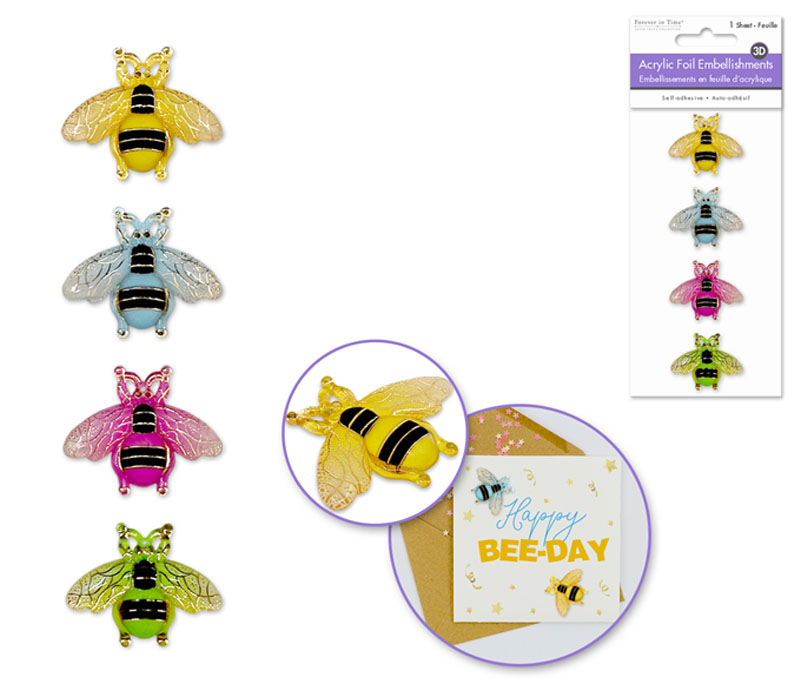 MultiCraft 3D Acrylic Foil Embellishment Stickers - Bee