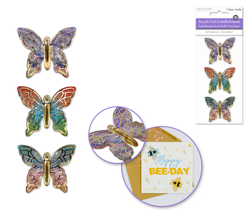 MultiCraft 3D Acrylic Foil Embellishment Stickers - Butterfly