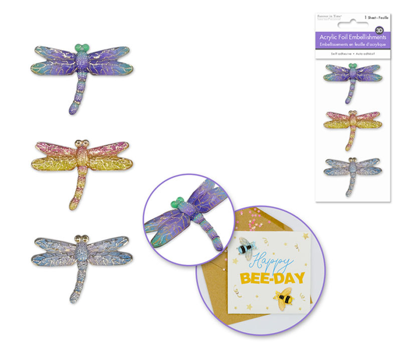 MultiCraft 3D Acrylic Foil Embellishment Stickers - Dragonfly