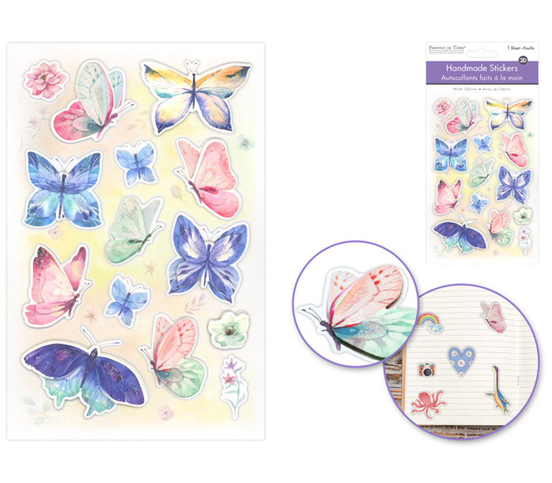 MultiCraft Handmade Glitter 3D Stickers - Butterflies