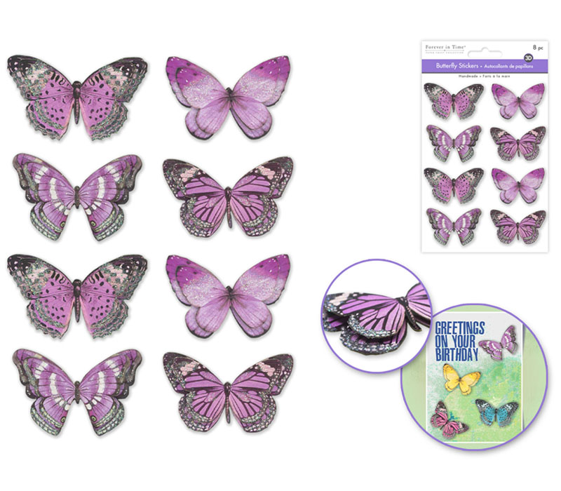 MultiCraft Handmade Glitter Stickers - Purple Butterflies 8 Piece