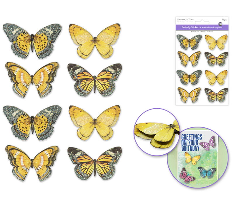 MultiCraft Handmade Glitter Stickers - Yellow Butterflies 8 Piece