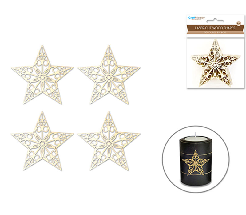 MultiCraft Laser Cut Ornate Wood Shape - Star 4 Piece