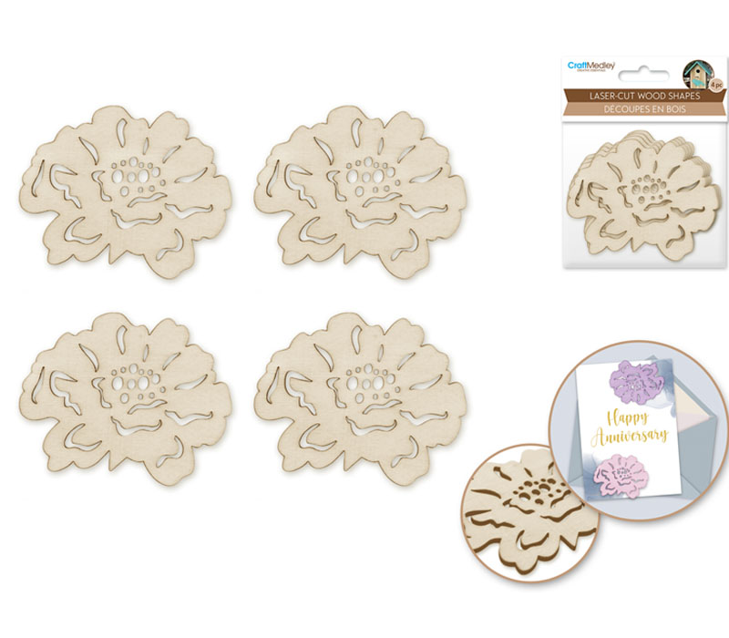 MultiCraft Laser Cut Ornate Wood Shape - Flower 4 Piece