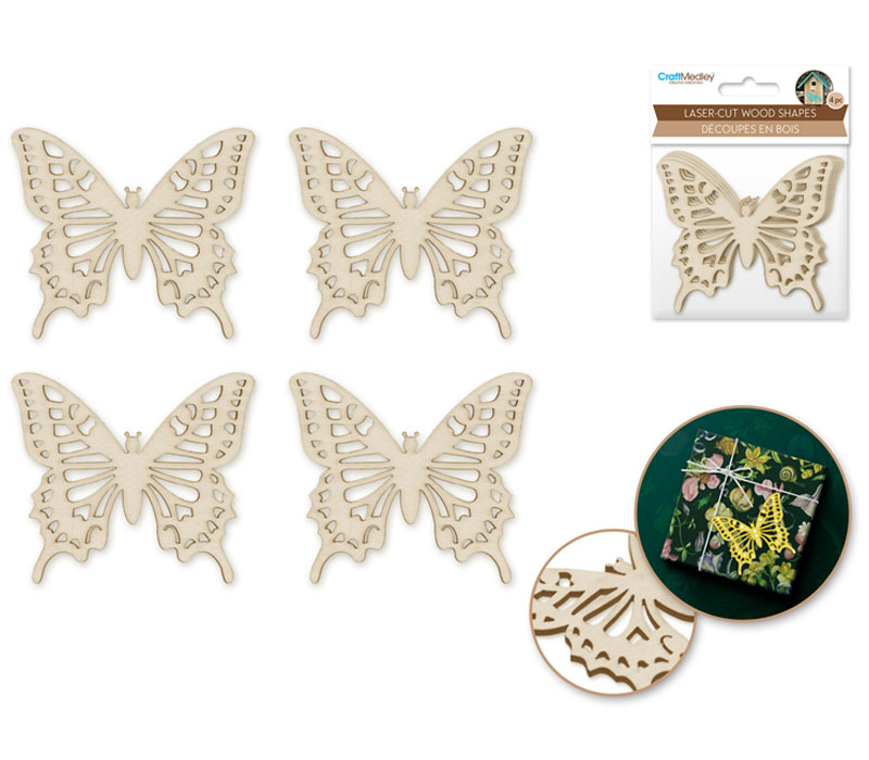 MultiCraft Laser Cut Ornate Wood Shape - Butterfly 4 Piece