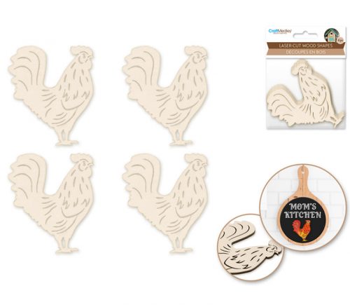 MultiCraft Laser Cut Ornate Wood Shape - Rooster 4 Piece