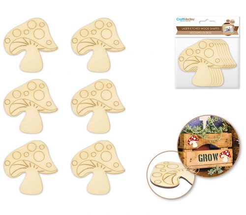 MultiCraft Laser Etched Wood Shapes - Mushroom 6 Piece