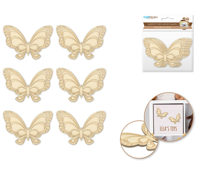 MultiCraft Laser Etched Wood Shapes - Butterflies 6 Piece