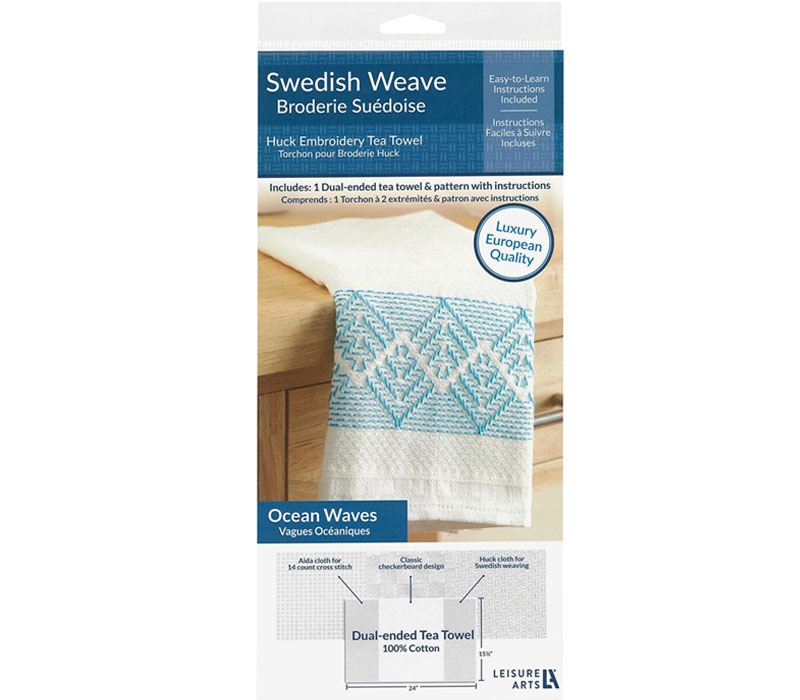 Leisure Arts, Swedish Weave Towel Kit, Ocean Waves Blue, 85797