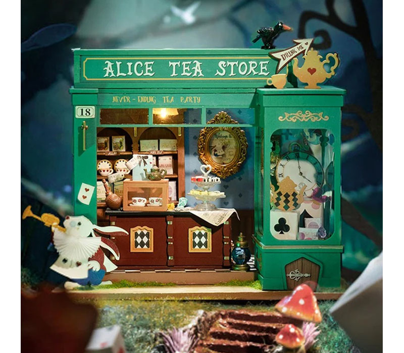 Robotime Rolife Alices Tea Story DIY 3D Miniature Wooden Puzzle House Kit