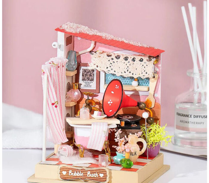 Robotime Rolife Bubble Bath Bathroom Miniature 3D Wooden Puzzle Dollhouse Kit