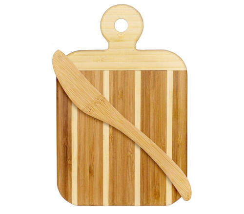 Totally Bamboo Striped Paddle Serving and Cutting Board and Spread Knife Set