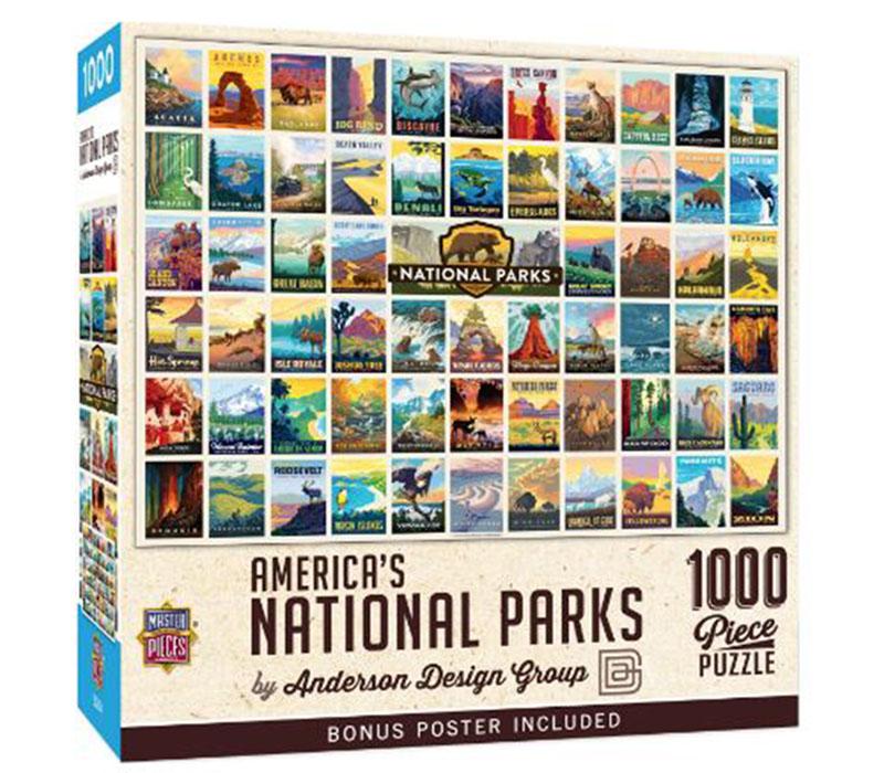 Masterpieces National Parks Vintage Collage Poster Art Puzzle - 1000 Piece