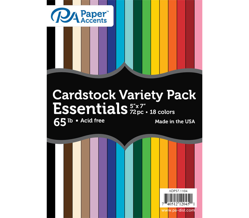 PA Paper Accents Variety Cardstock Pack - 5-inch x 7-inch - 72 Piece -  65-pounds - Essential