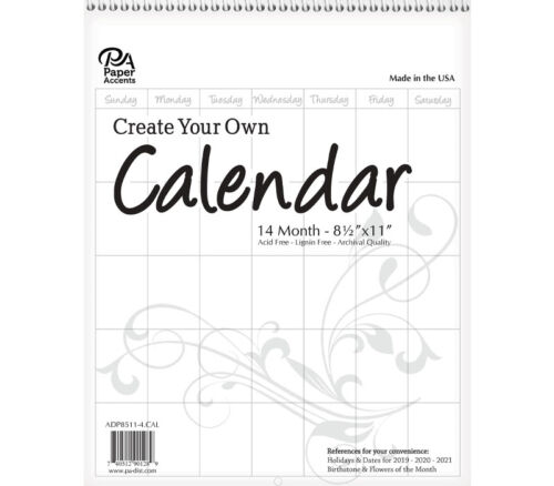 Create Your Own Calendar 8-1/2-inch x 11-inch 14 Month Portrait Blank White