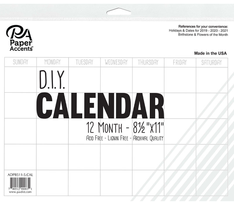 DIY Calendar 8-1/2-inch x 11-inch 12 Month Blank White