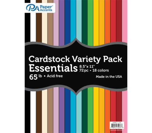 Variety Pack 8-1/2-inch x 11-inch 72 Piece 65-pounds Essential Cardstock