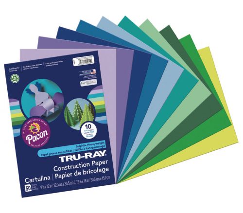 Pacon Construction Truray Paper - 9-inch x 12-inch - Assorted Cool - 50 Sheets