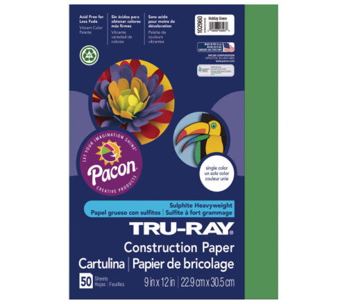Pacon Construction Truray Paper - 9-inch x 12-inch - Holiday Green - 50 Sheets