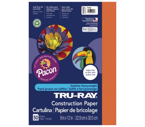 Pacon Construction Truray Paper - 9-inch x 12-inch - Orange - 50 Sheets