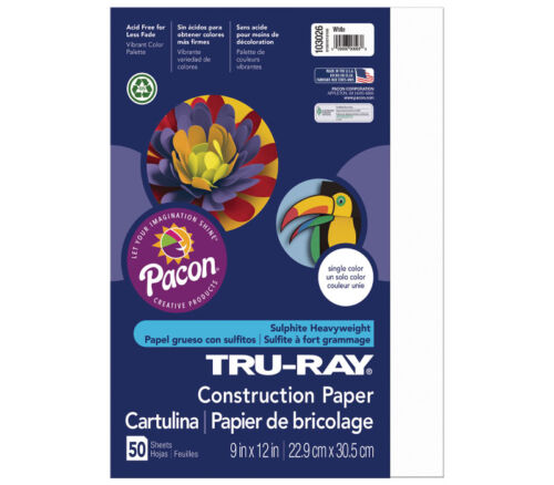 Pacon Construction Truray Paper - 9-inch x 12-inch - White - 50 Sheets
