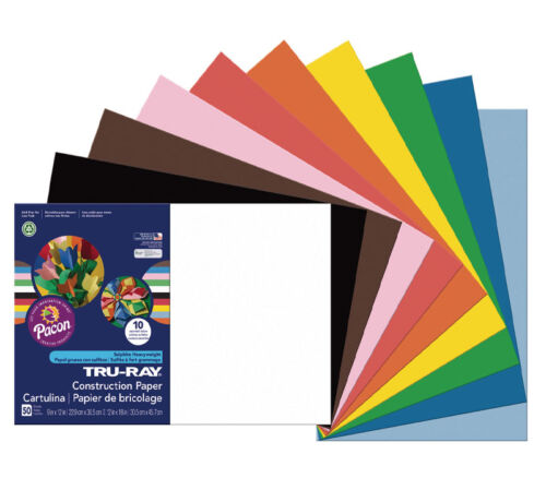 Pacon Construction Truray Paper - 12-inch x 18-inch - Assorted - 50 Sheets