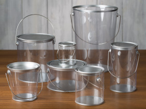 Clear plastic storage paint pails