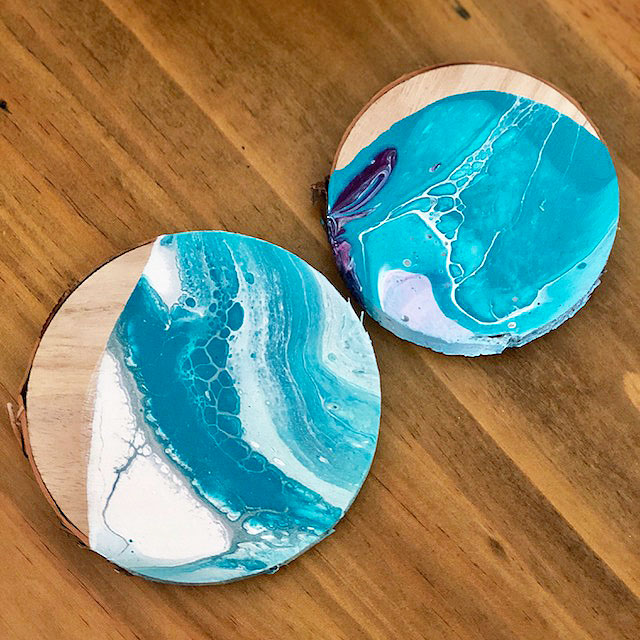 Paint Pouring on Wood Coasters