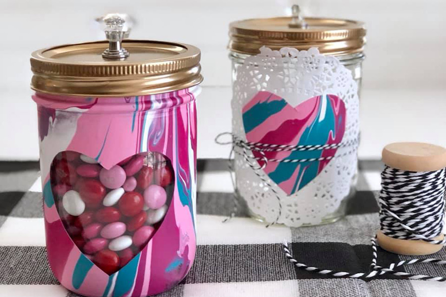 Make this: Pour Paint Valentine Mason Jar
