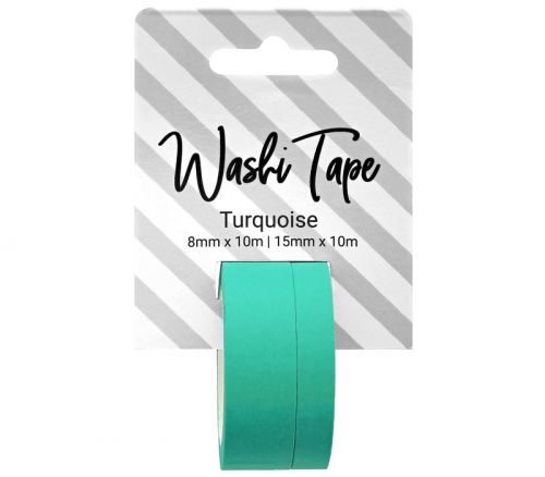 Washi Tape - 8mm and 15mm x 10m Solid Turquoise