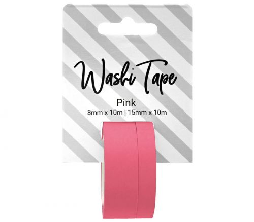 Washi Tape - 8mm and 15mm x 10m Solid Pink