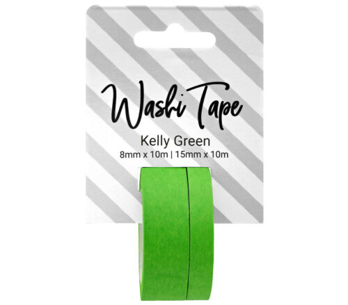 Washi Tape - 8mm and 15mm x 10m Solid Kelly Green