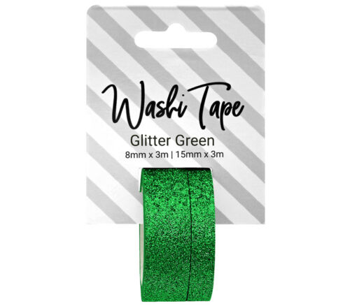Washi Tape - 8mm and 15mm x 3m Glitter Green