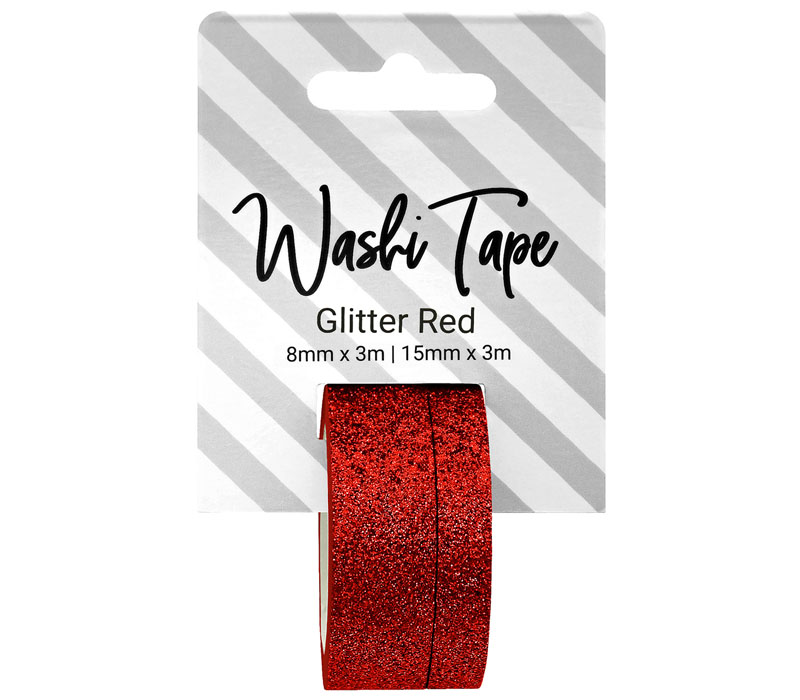 Washi Tape - 8mm and 15mm x 3m Glitter Red