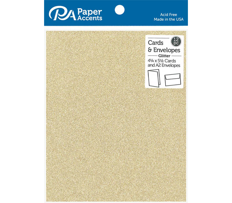 Card and Envelope 4-1/4-inch x 5-1/2-inch 12 Piece Glitter Light Gold