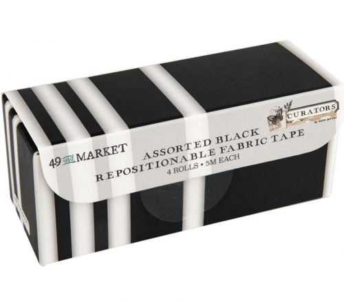49 and Market Curators Fabric Tape Set - 4 Rolls - All Black Assortment