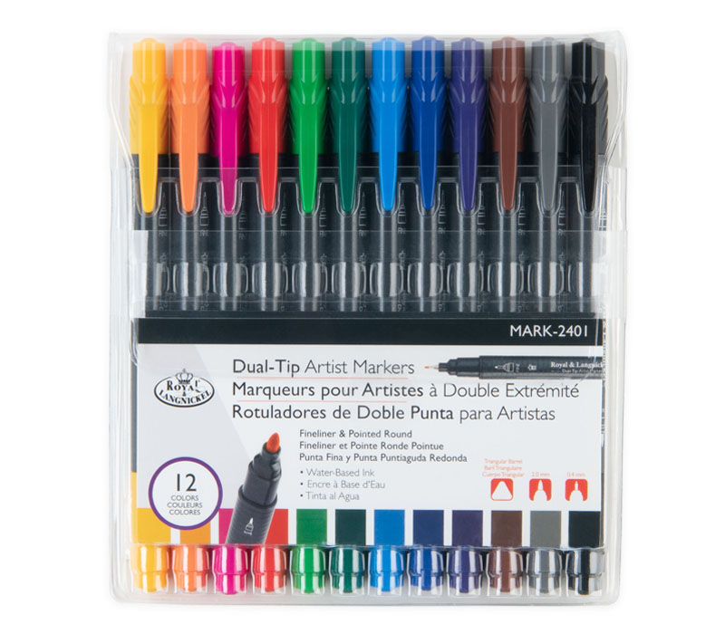 Royal Dual Tip Marker Set - Round Tip/Fine Tip - 12 Piece