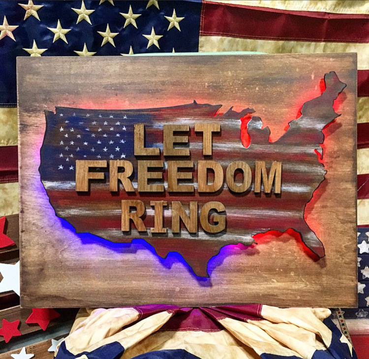 Let Freedom Ring Lighted Wood Sign