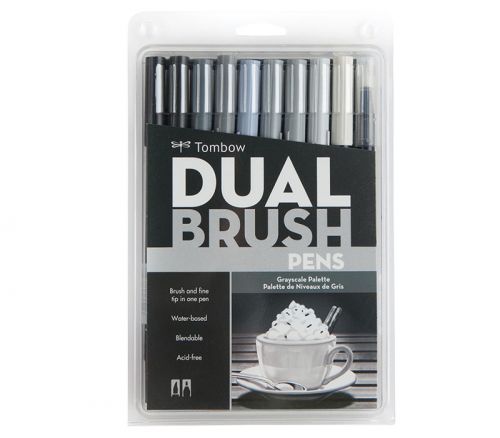 Dual Brush Pen Set - Gray Scale 10 Piece