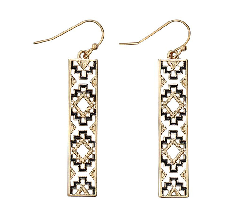 Gold and Jet Aztec Earrings