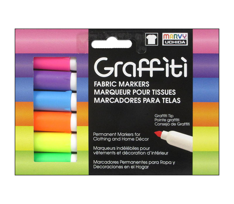 Marvy Uchida Graffiti Fabric Markers - Fluorescent - 6 Piece
