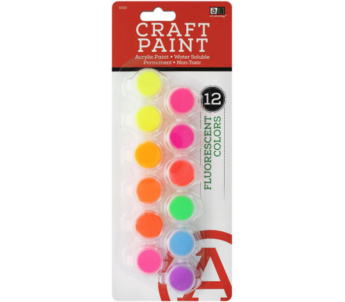 Art Advantage Acrylic Paint Pot Sets - Fluorescent Colors - 12 Piece