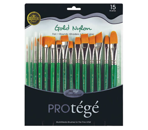 Protege Brush Set - Gold Nylon Short Handle 15 Piece