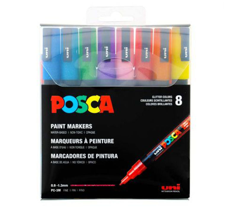 Posca Marker, no. PC-3M, line 0,9-1,3 mm, black, gold, silver, 12