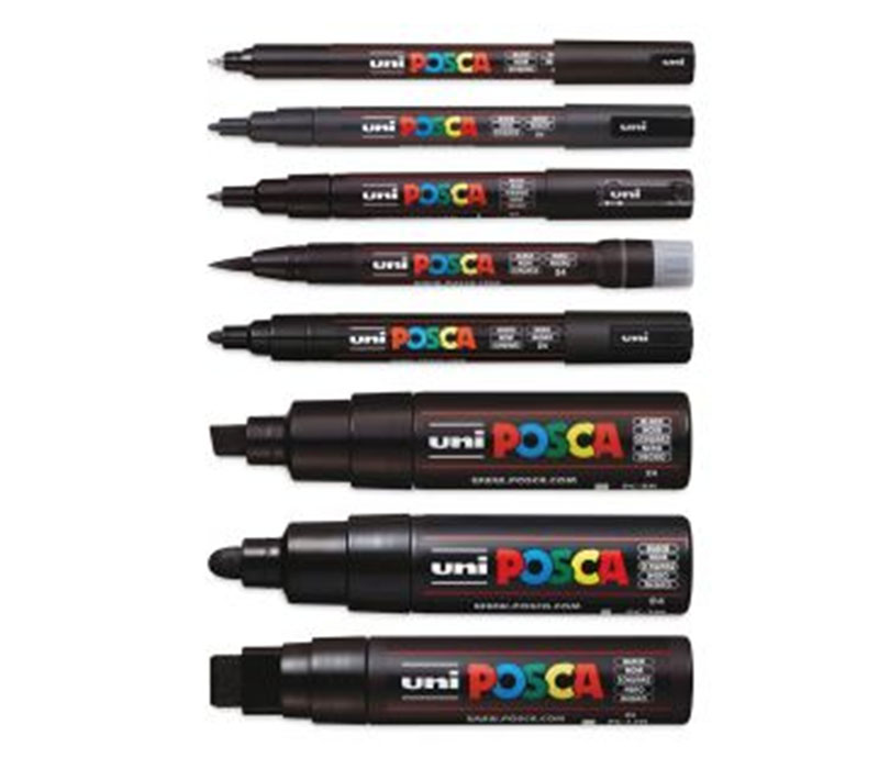 Uni Posca Paint Markers - Black, Set of 8, Assorted Tips