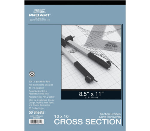 Pro Arts - Cross Section Pad 10-inch x 10-inch Grid/In 8-1/2-inch x 11-inch