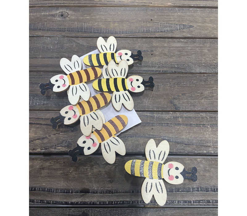 Wooden Bees on Clips - 6 Piece
